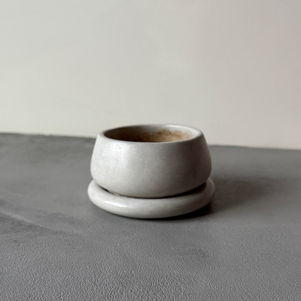 Concrete Cement Small Grey Planter with Drainage Hole and Saucer